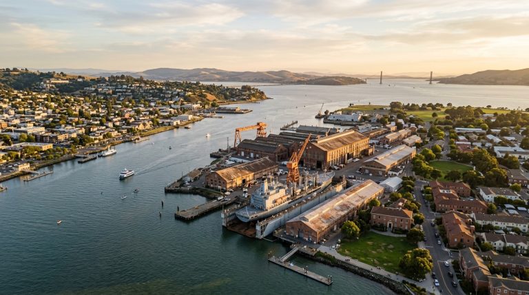 California waterfront and Mare Island Strait at golden hour