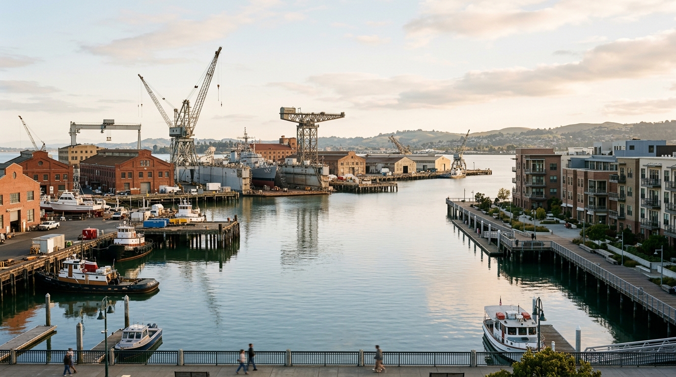 Mare Island waterfront and maritime landscape in Vallejo California