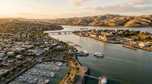 Vallejo California waterfront and Mare Island Strait at golden hour