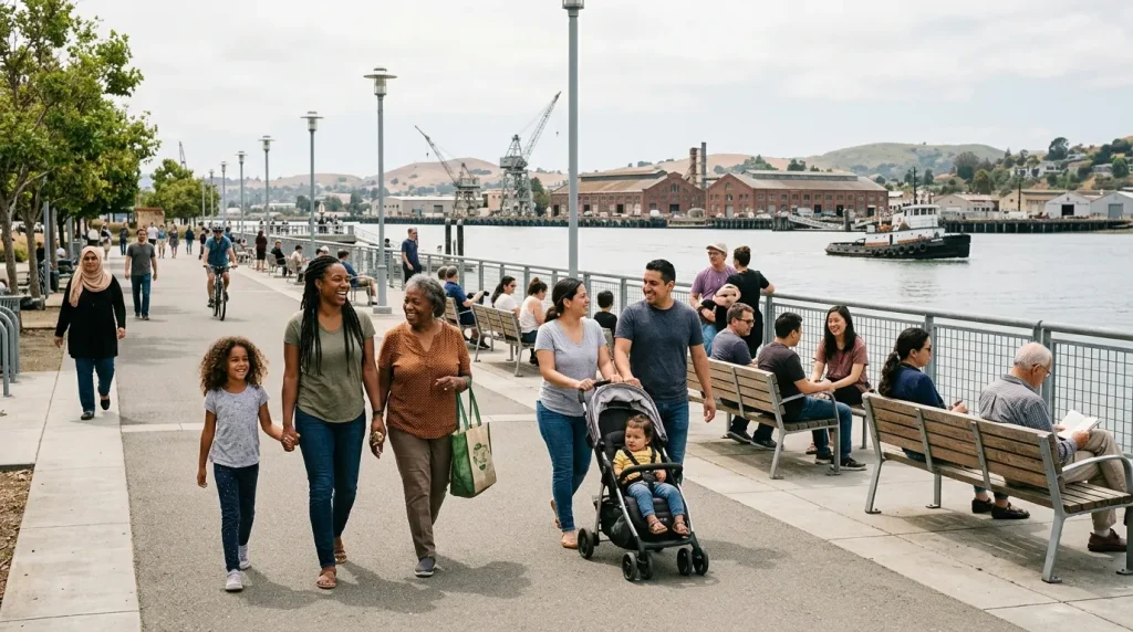 Vallejo community enjoying the waterfront promenade