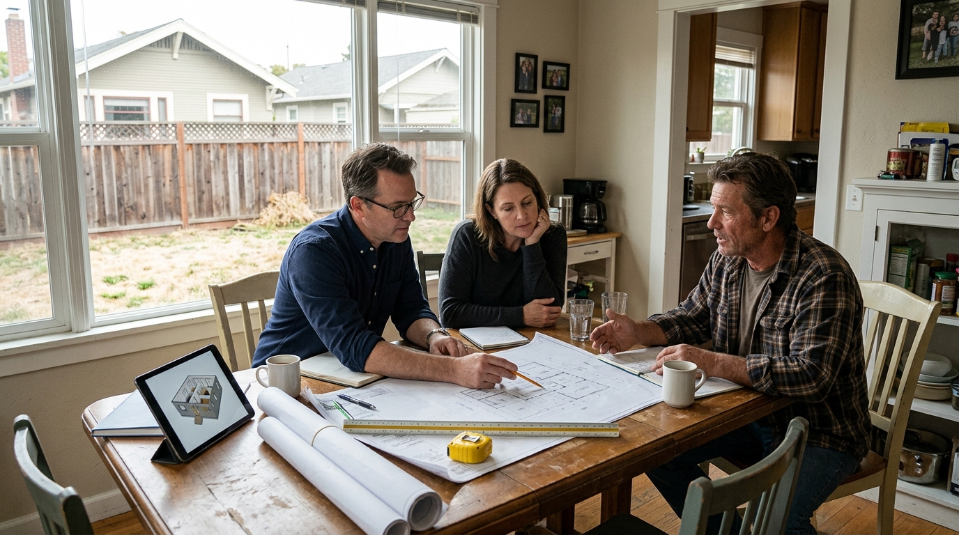 Vallejo homeowner reviewing accessory dwelling unit plans before applying for permits